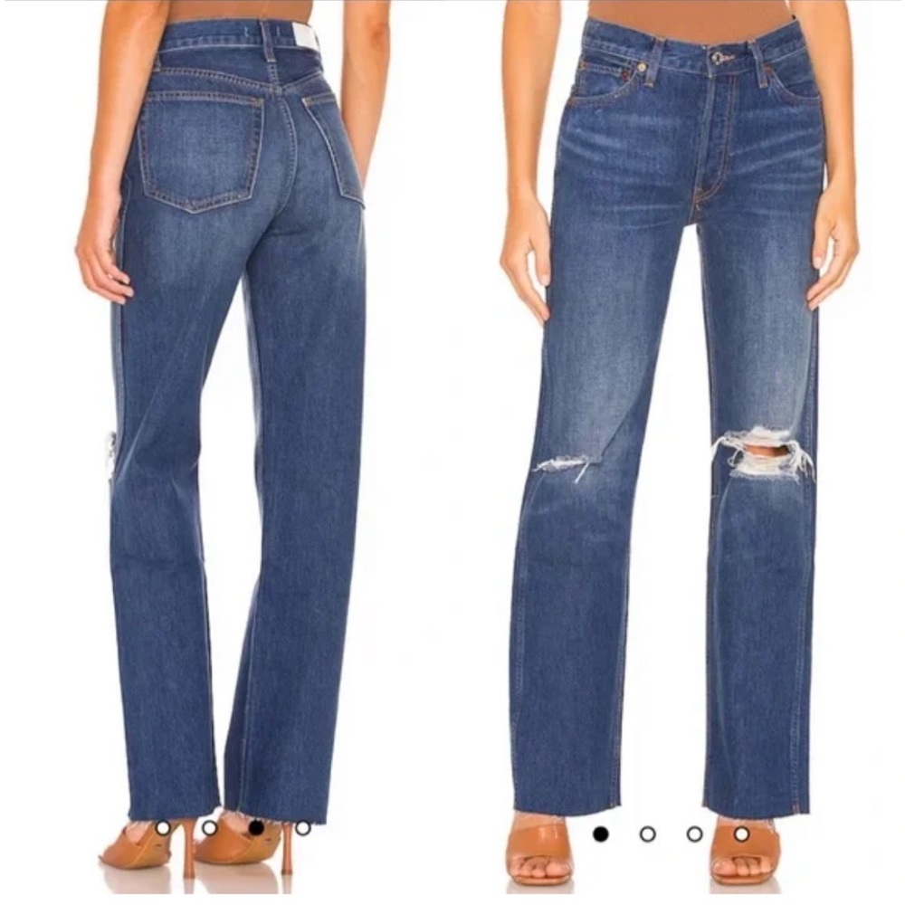 REDONE Originals 90s High Rise Loose in Destroyed Broken Blue Denim Jeans Sz 26
